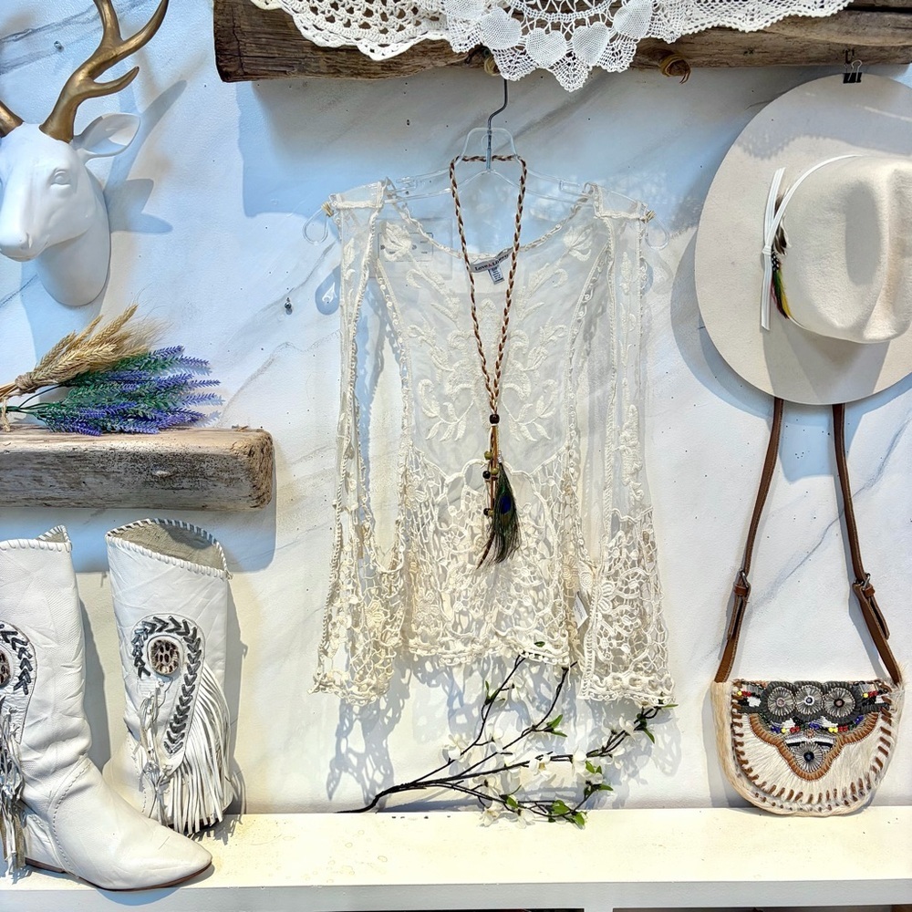 Boho Lace vest w prairie farmhouse shabby chic granny vibe